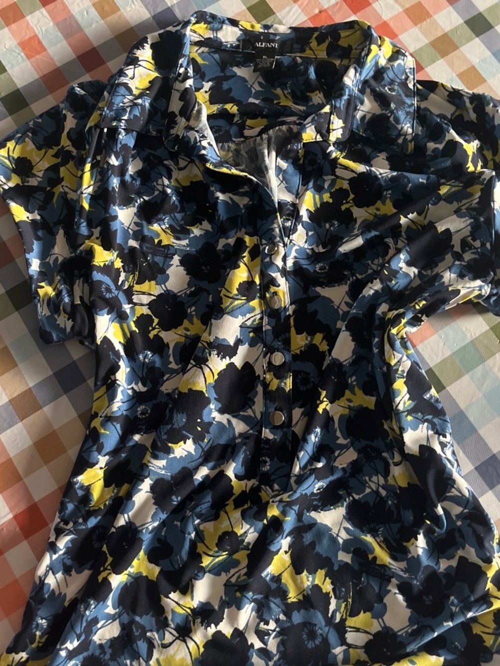 Alfani Women's Navy Floral Button-Front Shirt - Navy, Yellow, White